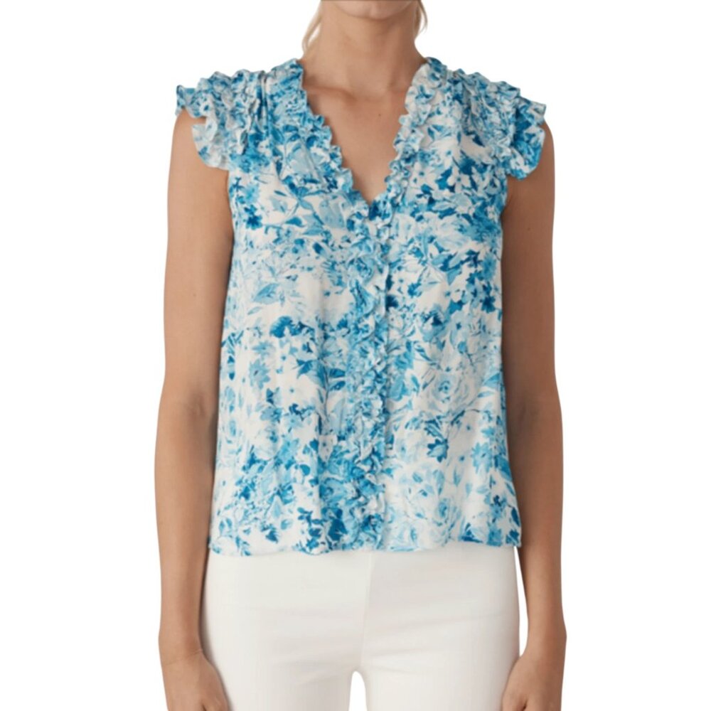 Cupcakes & Cashmere Ruffled Floral Rose Print Flutter Sleeve Blouse